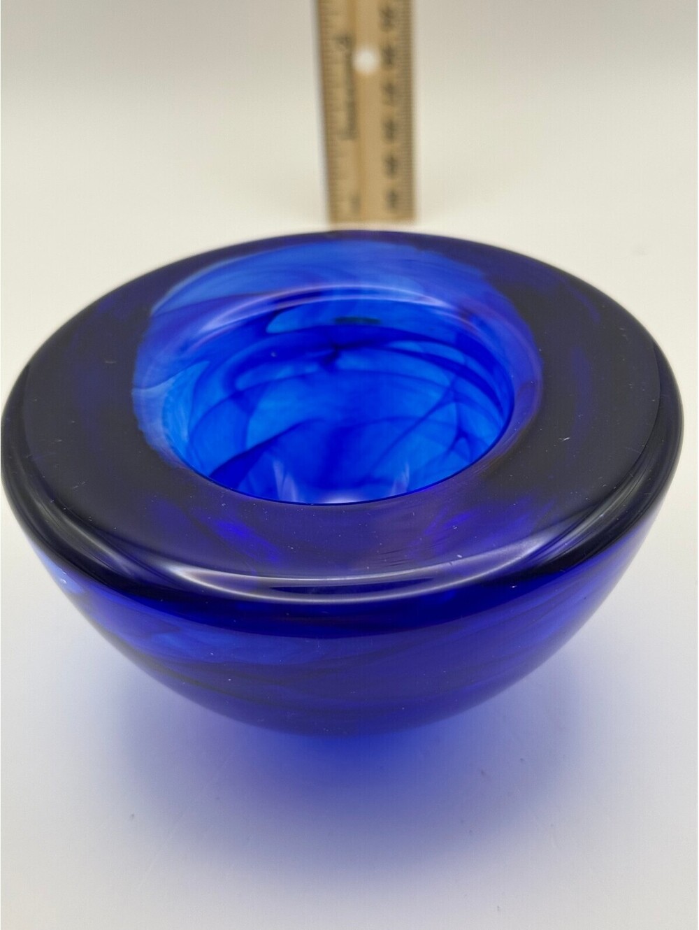 Kosta Boda Cobalt Blue Art Glass Votive Candle Holder w/ Box Sweden